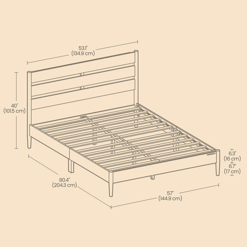 Bed Frame With Solid Wood Legs Slats,Headboard, LED Lights, Charging Station, Caramel Brown, Full