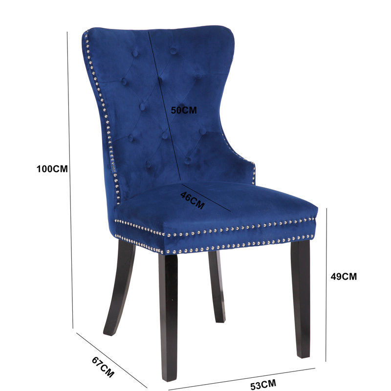 Chaise rembourrée en velours bleu, pieds en acier inoxydable, dossier à boutons, pour fauteuil principal avec coutures allongées