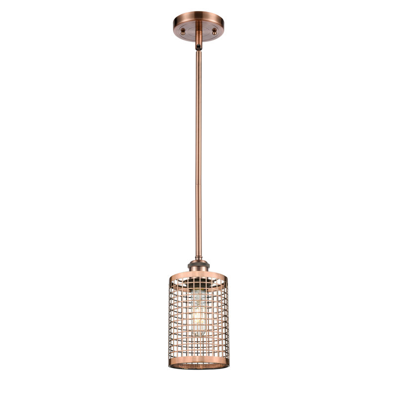 Luminaire suspendu cylindrique à 1 lumière Peraza, Cuivre antique