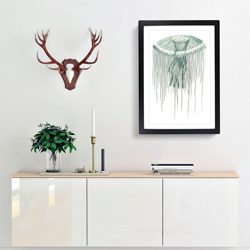 Green Jellyfish by George Shaw - Framed Print, 48cm H x 36cm W x 2cm D, Black Framed