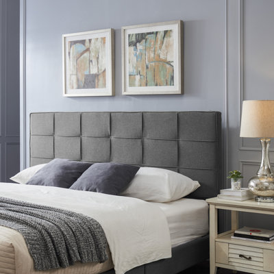 King Size Headboard, Linen Upholstered Headboards With Metal Leg, Square Stitched Design, Adjustable Height Cal King Headboard In Bedroom