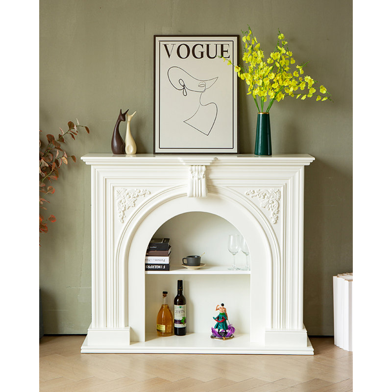 Armoire de cheminée décorative française rétro en bois massif sculpté, H 45,28 po x l 55,12 po x P 13,78 po