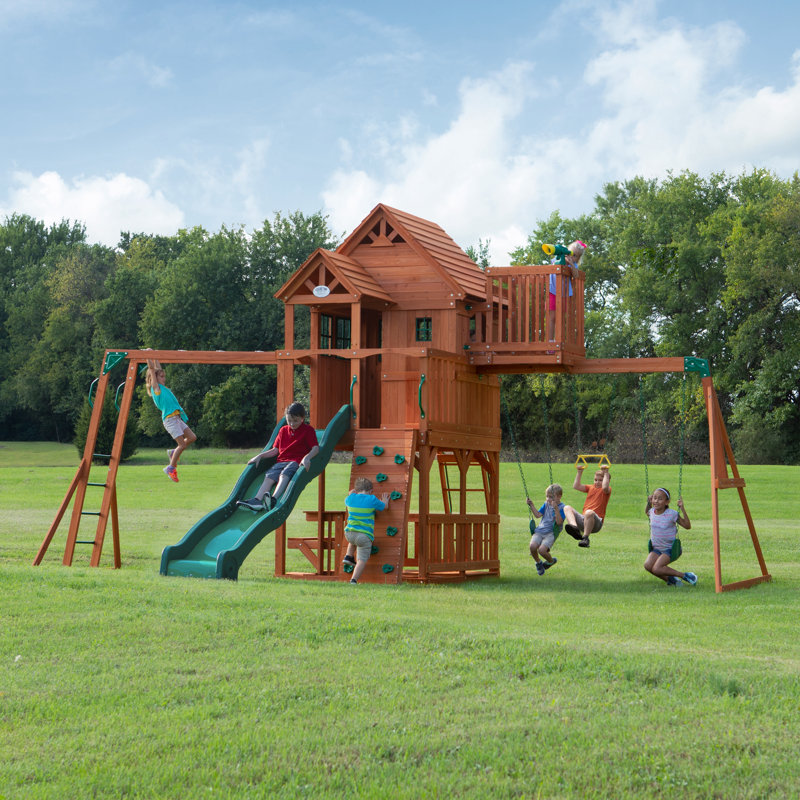 Skyfort II Cedar Wood Swing Set with Slide and Swings