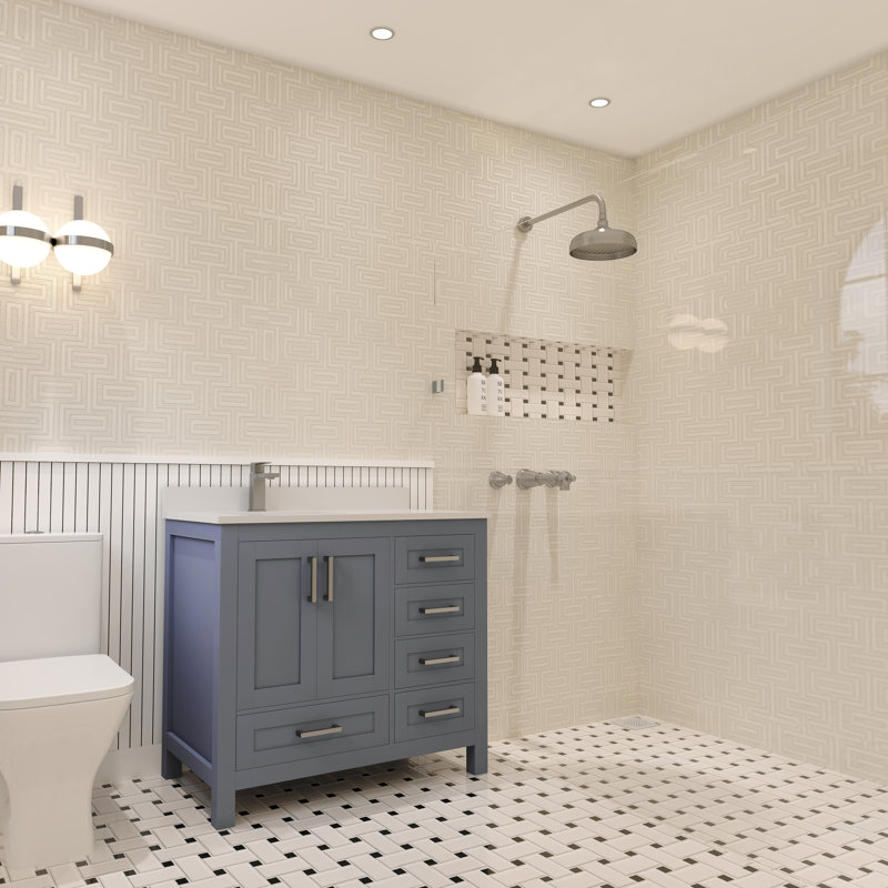 Rooh 36'' Single Bathroom Vanity with White Quartz Top, Gray