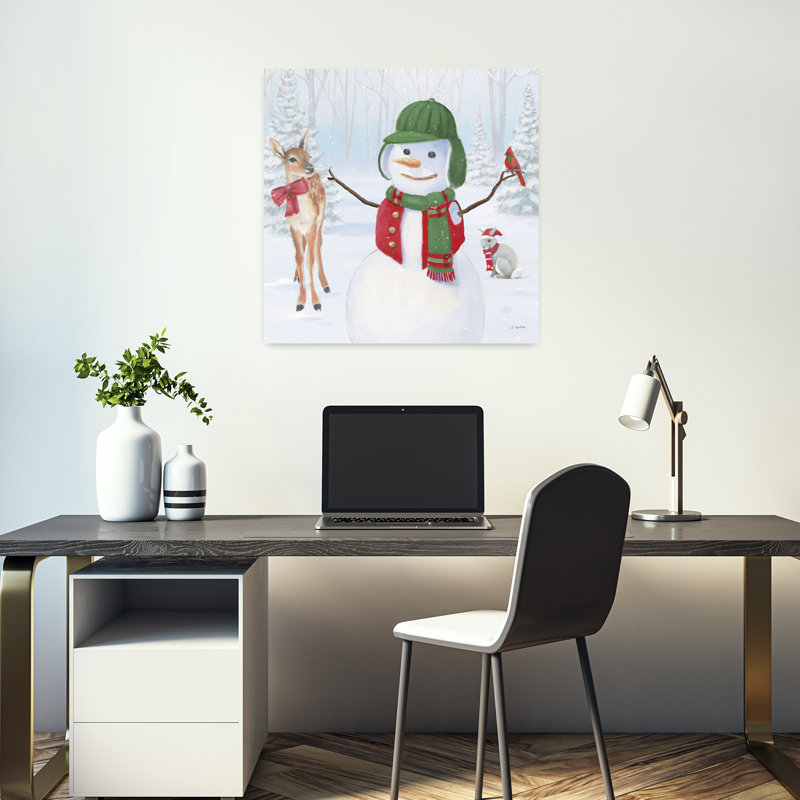 Art contemporain oiseau habillé pour Noël I Crop With Animals, H 18 po x l 18 po