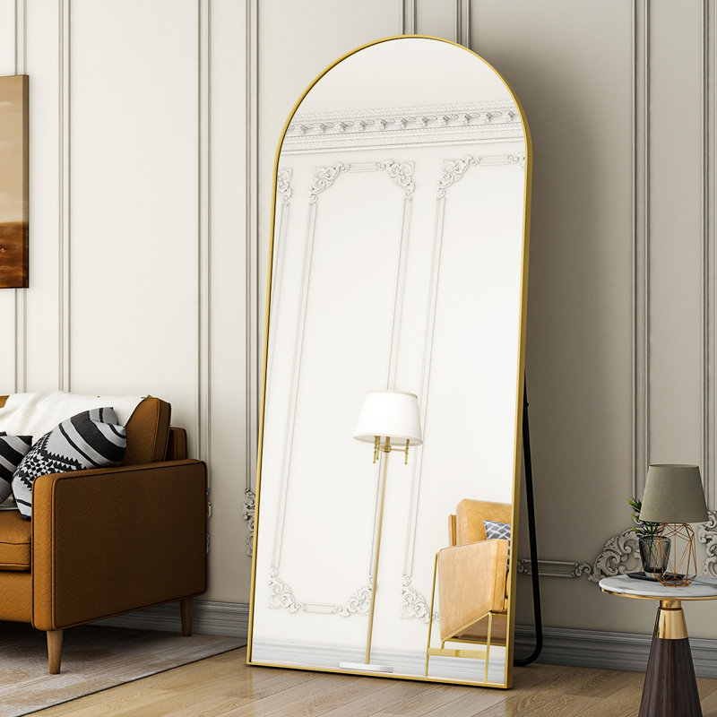 Miroir pleine grandeur incurvé en aluminium, Or, 76 po x 35 po