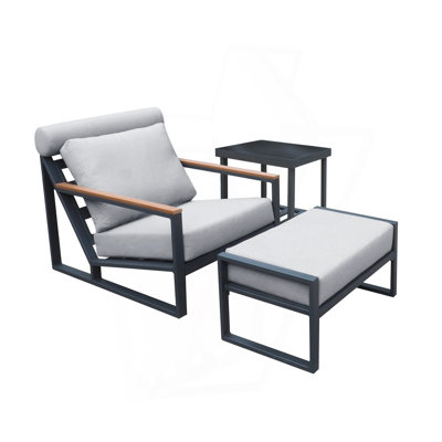 Recliner Patio Chair With Cushions And Ottoman,Waterproof Fabric Soft Cushions With Aluminium Frame