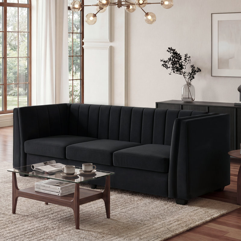 Allard 89'' Velvet Living Room Sofa, Black Velvet
