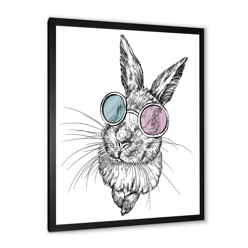 Mignon lapin dans des verres - Impression sur toile, H 20 po x l 12 po, Cadre photo noir