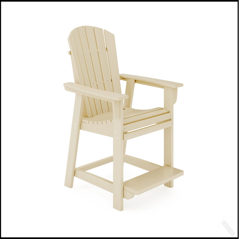 Adirondack Style Counter Chair – Durable HDPE Poly Lumber For Outdoor Dining And Patio Comfort, Beige