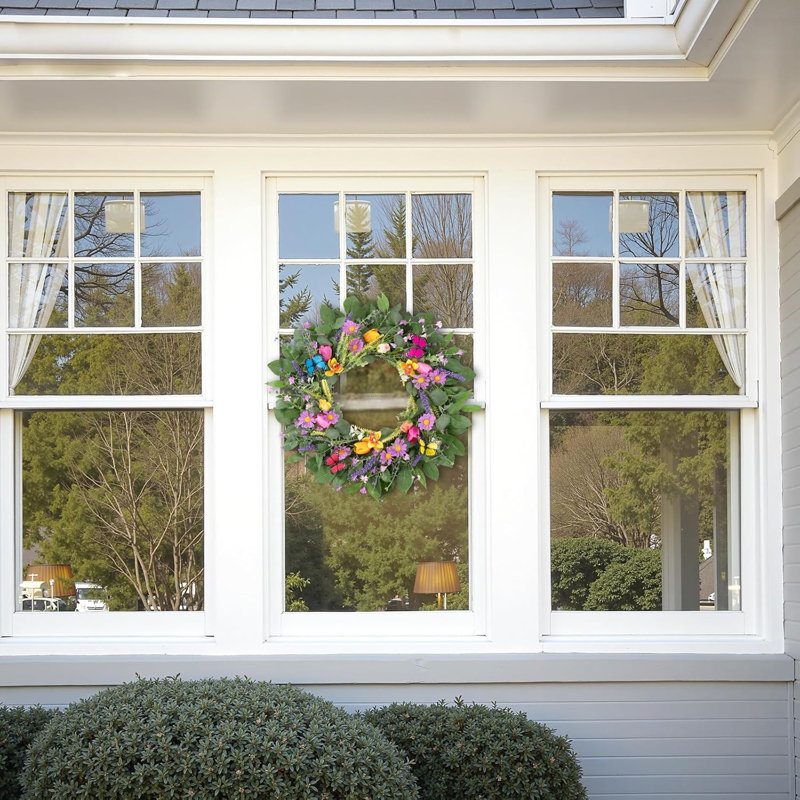 22" Artificial Butterfly Wreath, Green/Purple
