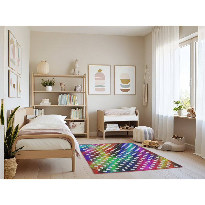 Tapis rose/vert/rouge tissé à la machine, Rectangle 4 pi x 6 pi