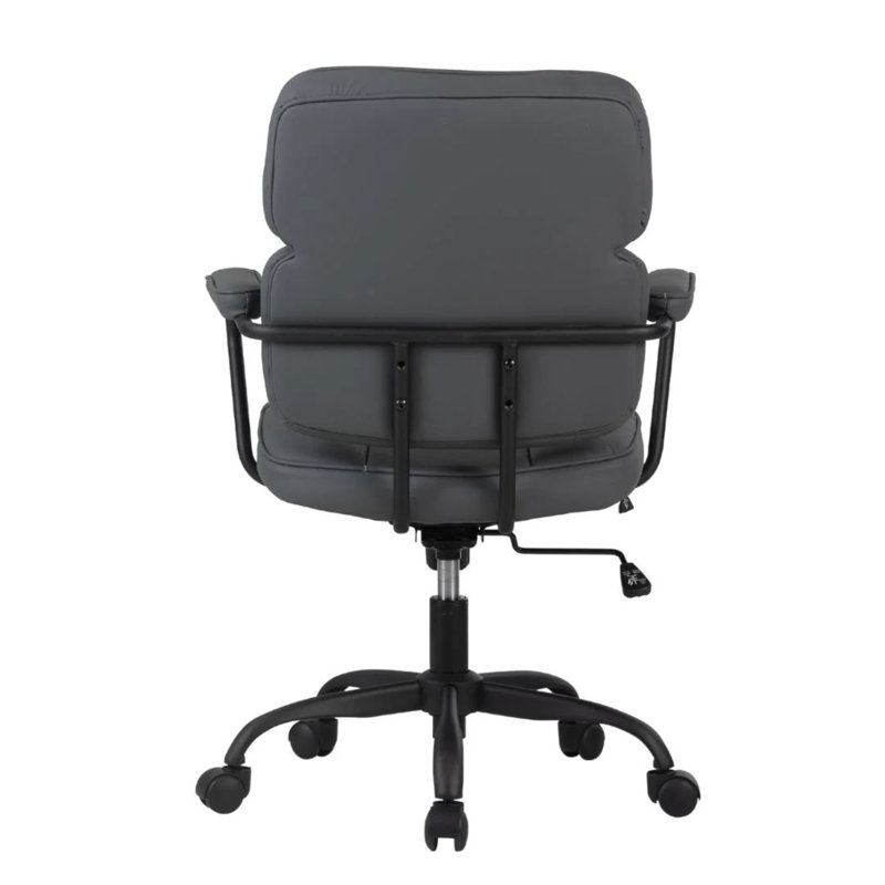 Cindy Swivel Vanity Chair With Wheels, Faux Leather Cushioned Armrest Pads, 360 Degree Spinning, Black