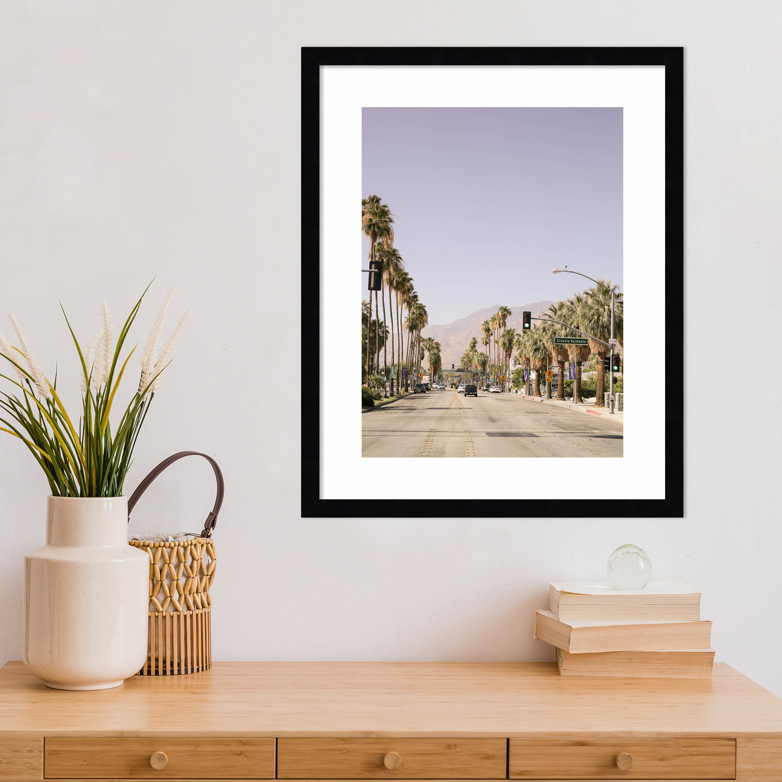 Palm Spring Street by Shot by Clint Wood Framed Wall Art Print, 21" H x 17" W, Black