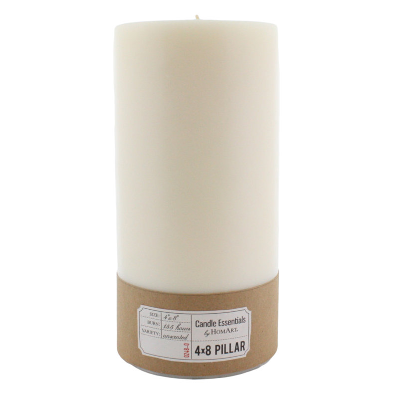 Unscented Pillar Candle, 8" H x 4" W x 4" D