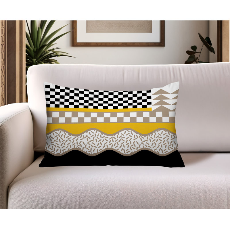 Coussin lombaire intérieur / extérieur Trix Abstract, Rectangle H 14 po x l 20 po, Jaune