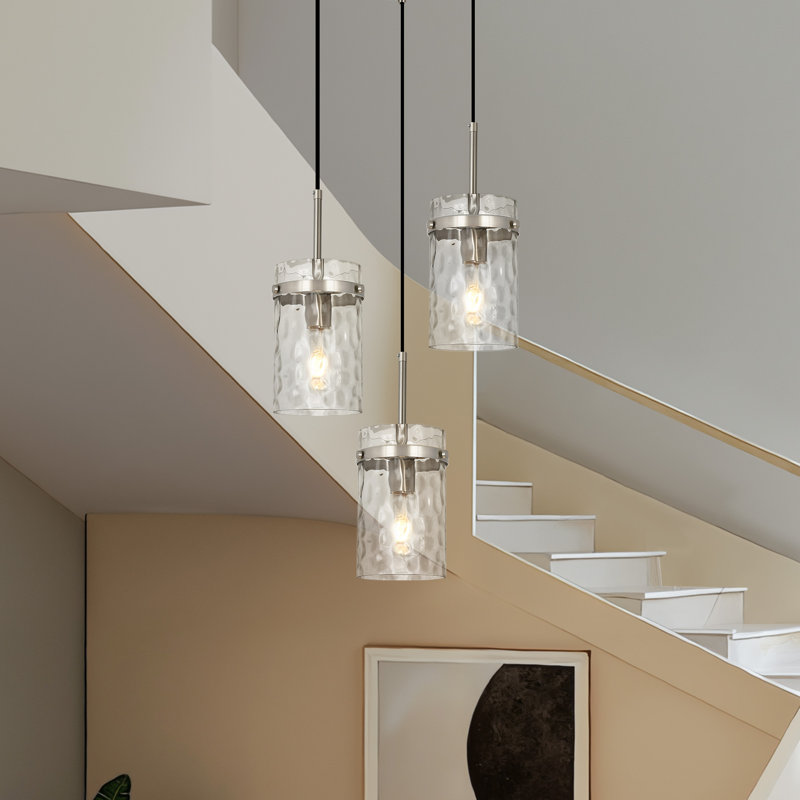 Levona 3-Light Water Hammered Dimmable Glass Kitchen Island Pendant, Brushed Nickel