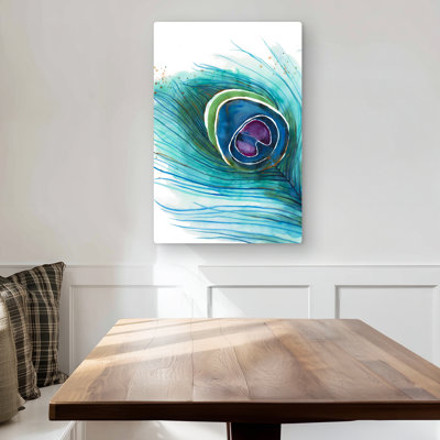 Peacock Feather Closeup - Bedroom Blue Metal Print Decor