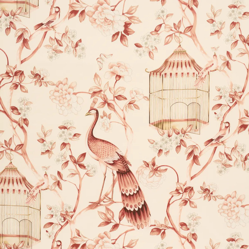 Oiseaux Et Fleurs Fabric, Cinnabar