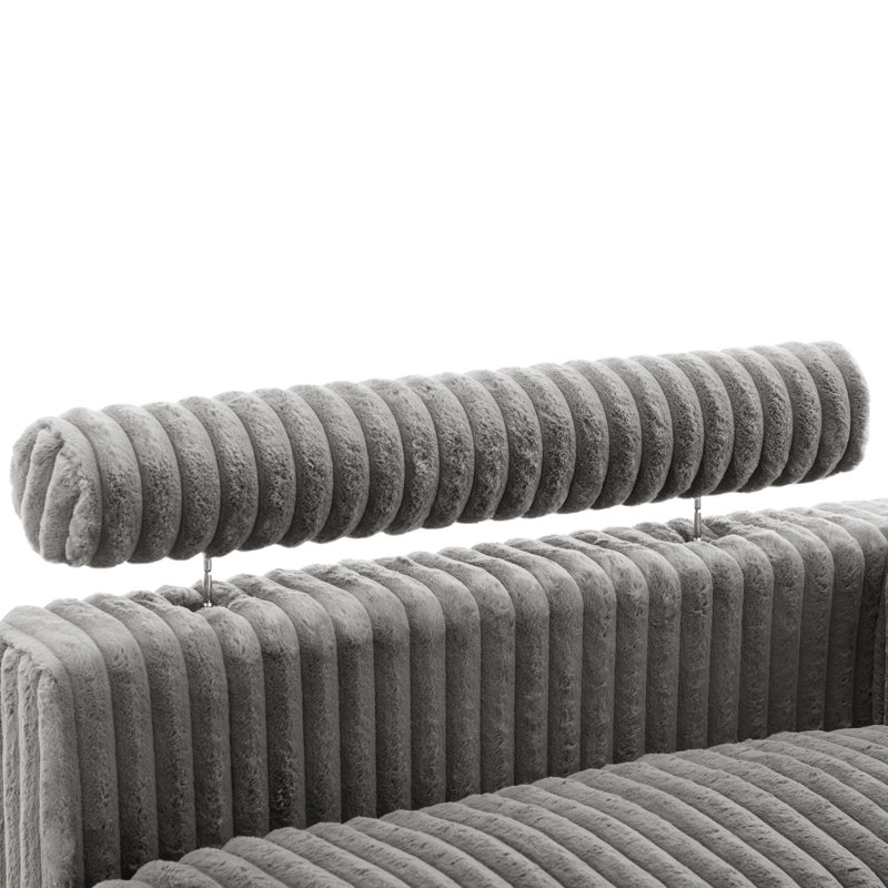 Helton Oversized Upholstered Light Gray Faux Rabbit Fur Flannel Sleeper Sofa Bed Lounge sofa with Armrests & Throw Pillows