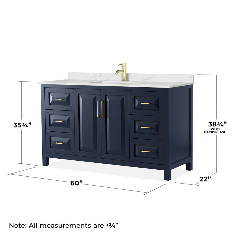 Daria 60 in. Vanity, Giotto Quartz, Blue, Brushed Gold