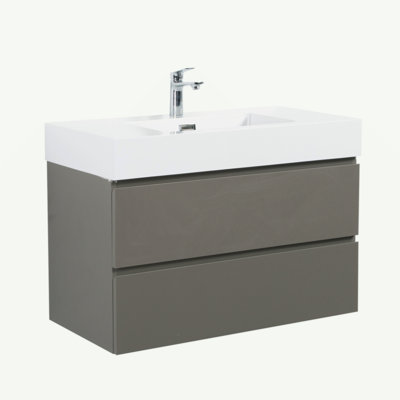 Meuble-lavabo mural de 36 po avec lavabo, grand meuble-lavabo flottant mural pour salle de bain moderne, lavabo une pièce sans drain ni robinet, pré-assemblé