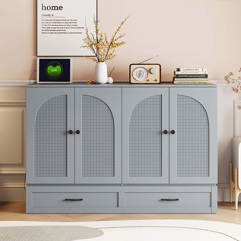 Lit escamotable avec grands tiroirs Murphy, Gris, Lit double