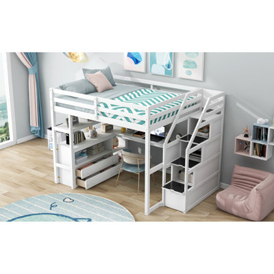 White Twin Loft Bed With Desk Shelves And Resistance Shelves LongWearing In