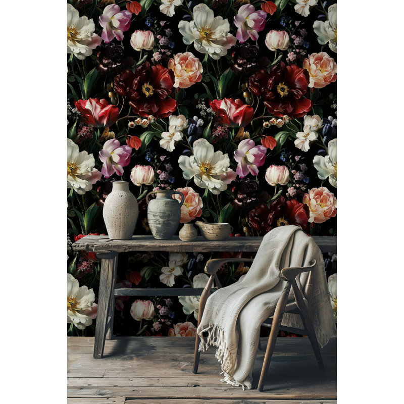 Papier peint floral foncé