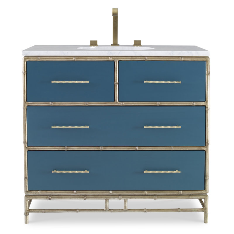 Chinoiserie 38'' Single Bathroom Vanity with Quartz Top, Peacock