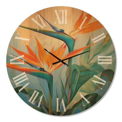 Paradises Profile Flower – Large Bird Clock, Printed on Wood