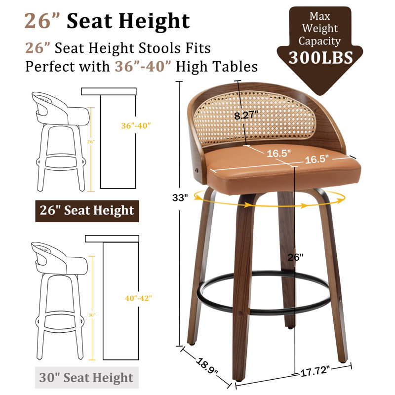 Leeana Swivel Bar Stool, Orange, Counter Stool (66cm Seat Height)