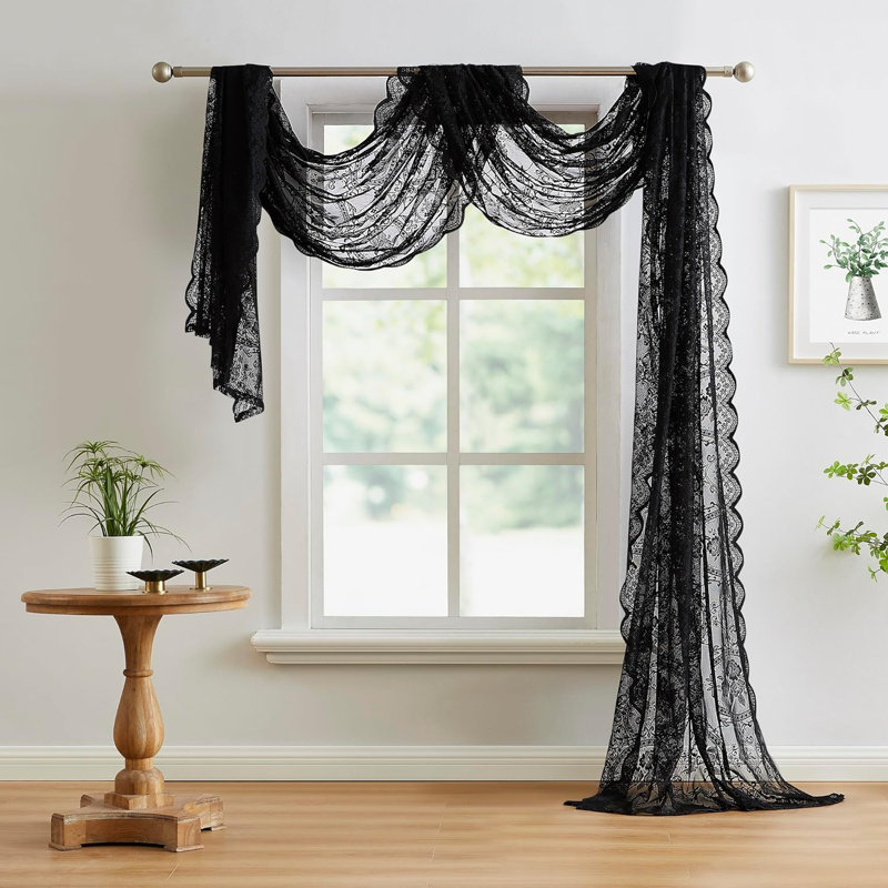 LEA 144 Inches Sheer White Lace Window Scarf for Vintage Decor, White, 54" W x 144" L