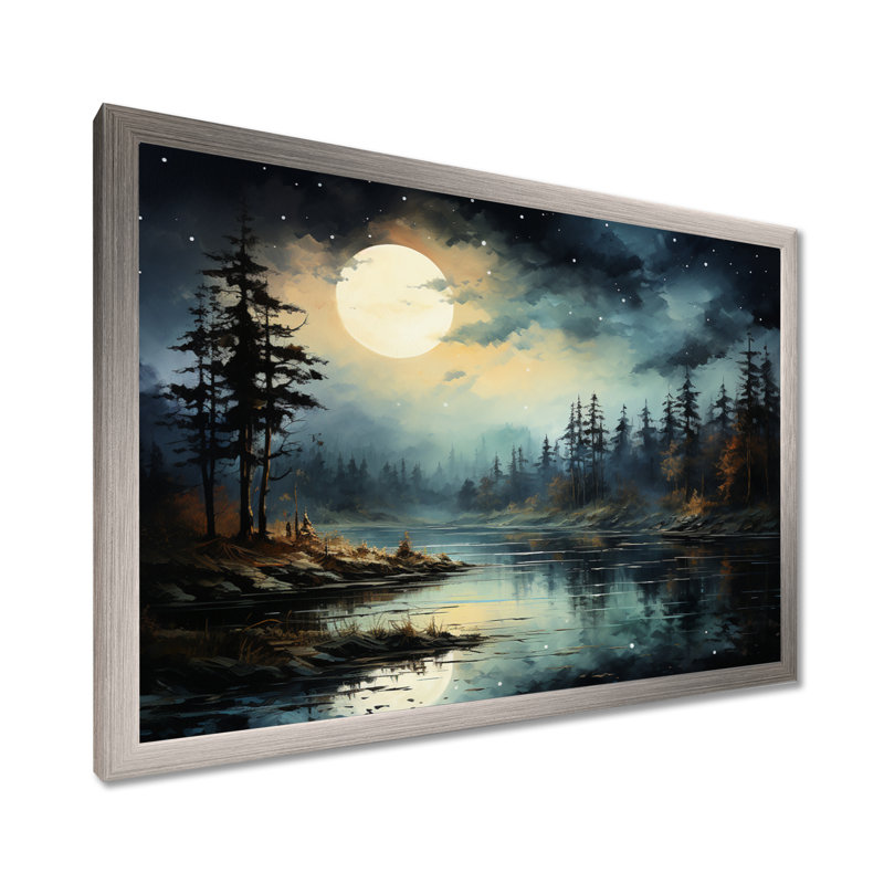 Magical Forest Moons Melody - Minimalisme, art mural, H 16 po x l 32 po x P 1 po, Cadre simple argenté