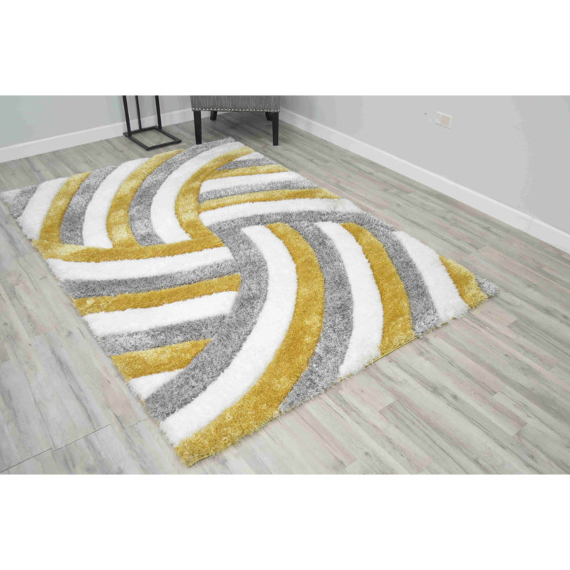 Modern Arriola Shag Abstract Geometric Rug For Living Room Bedroom, Rectangle 5'3" x 7'6.5"
