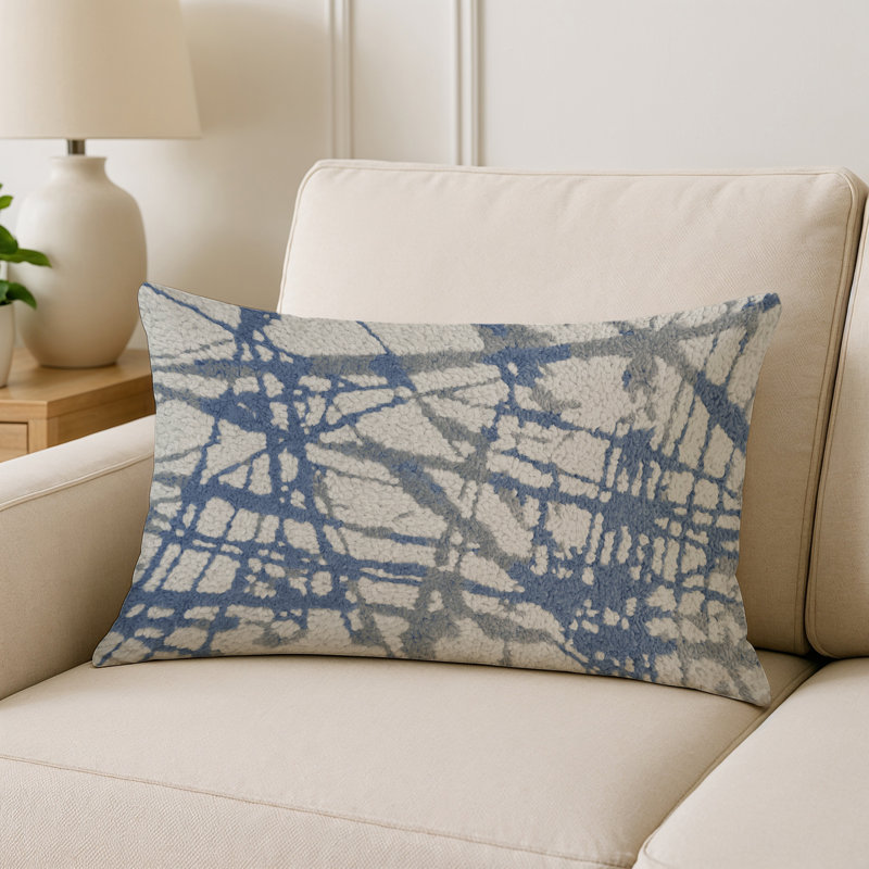 Coussin décoratif intérieur et extérieur Modern, Gris clair / bleu abstrait 1, Rectangle H 25 po x l 18 po