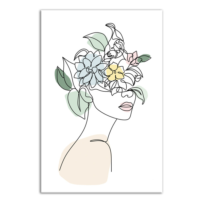 " Lady Face Flowers Sketch " Painting Print