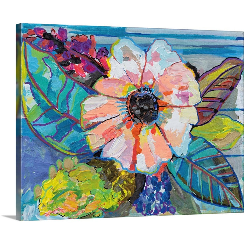 «Island Flowers» par Jeanette Vertentes - impression d'art graphique, H 11 po x l 14 po x P 1,25 po, Toile tendue