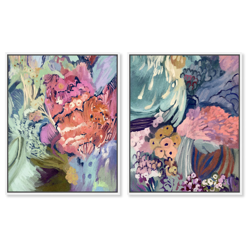 Abstract Botanicals Set Set by Oliver Gal, 74"H x 62"W, White Floater Frame
