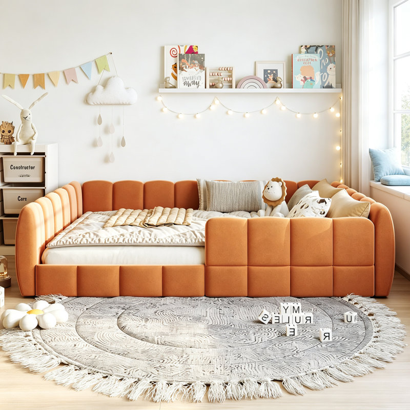 Lit de plancher en velours, Orange