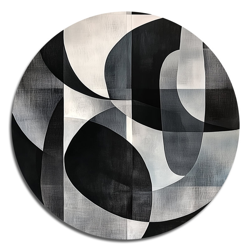 Courbes en gris pâle - Décoration murale ronde en métal aux formes abstraites, H 23 po x l 23 po