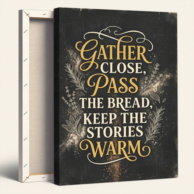 Ensemble de 1 toile murale « Gather Close Pass Bread Keep Stories Warm », 48"H x 36"W, Wrapped Canvas