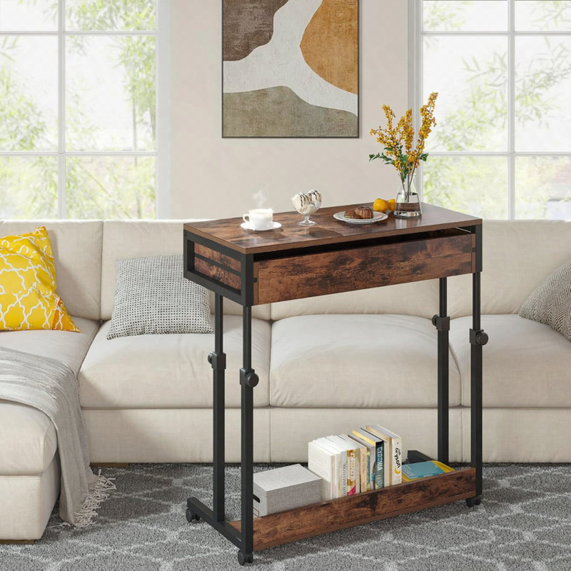 Bureau pour ordinateur portable à hauteur réglable avec tiroir Rustic Brown