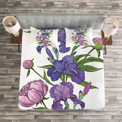 Abniel White/Purple/Green Microfibre Bedspread Set