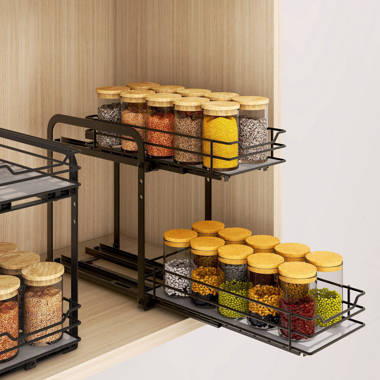 2 Tier Pull-Out Cabinet Organizer Drop Down Shelf Pull-Down Dish and Spice  Rack 