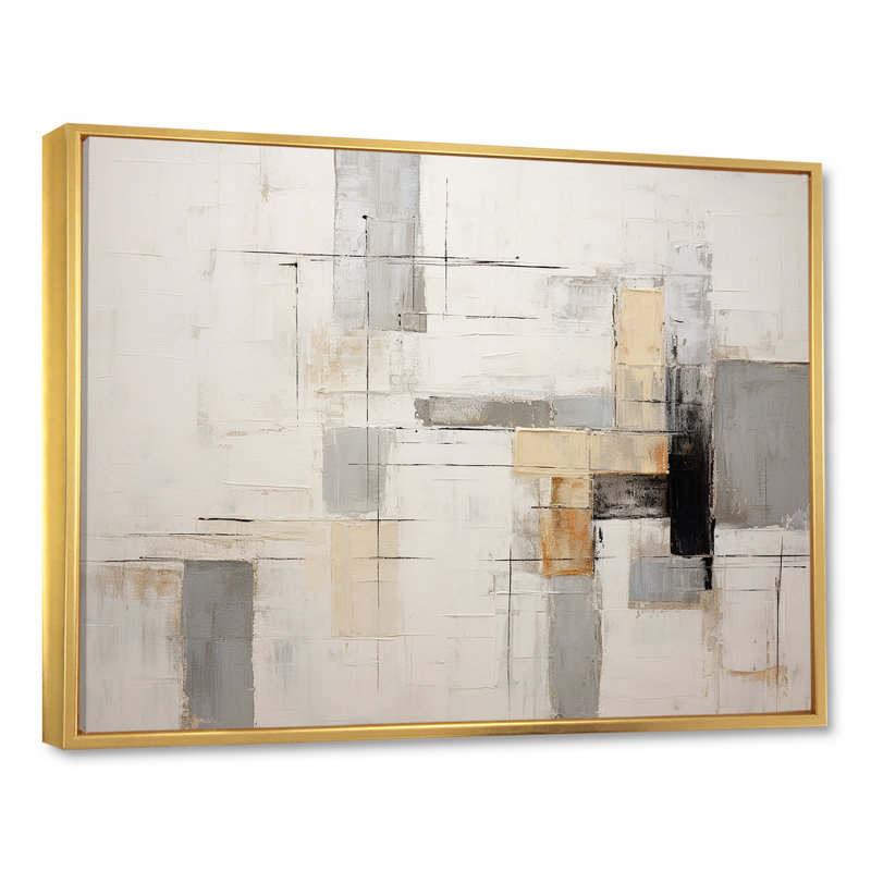 Impression sur toile scandinave minimaliste beige et noir, H 24 po x l 32 po x P 1 po, Cadre flottant doré
