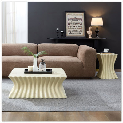 Table basse vintage en fibre de verre robuste pour la vie moderne, aucun assemblage requis, parfaite pour les appartements et les salons