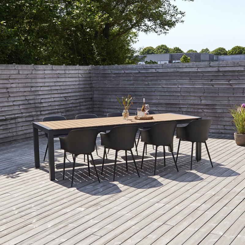 8 - Person Patio Dining Set with Extendable Rectangular Table, Black