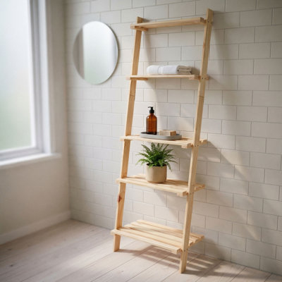 5-Tier Ladder Shelf Unit, Pre-Sanded Paintable Pine, Garage & Home