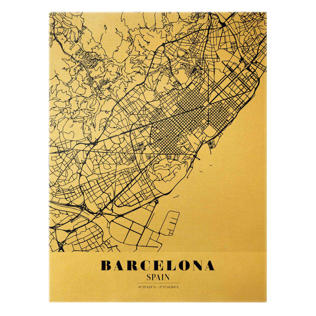 Leinwandbild Barcelona Stadtplan - Classic Black